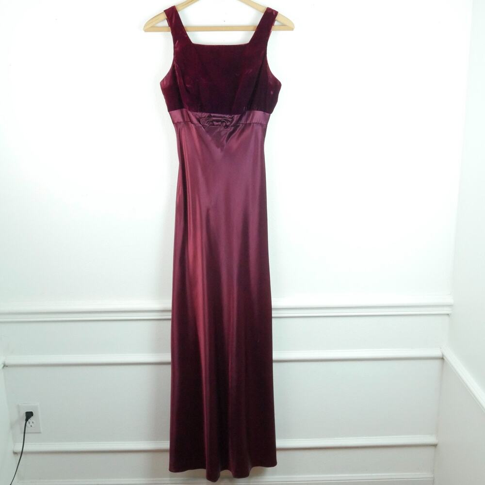 Vintage Morgan & Co Prom Dress 5 6 Burgundy Maxi Gown Velvet Regency Goth Y2K
